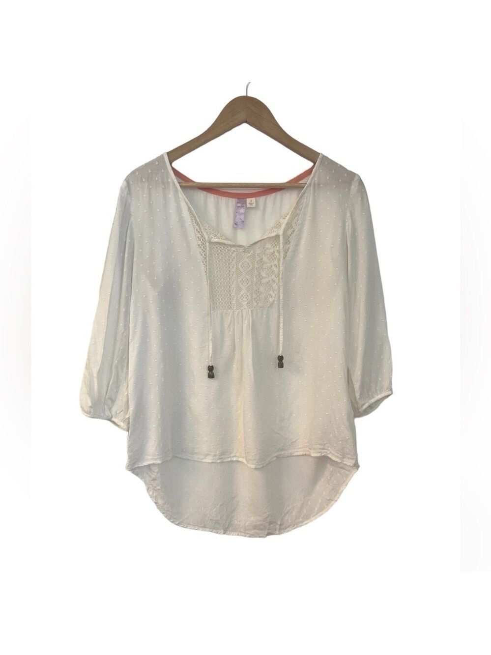 Alya Peasant Blouse Crochet Front Detail Off White Size Small